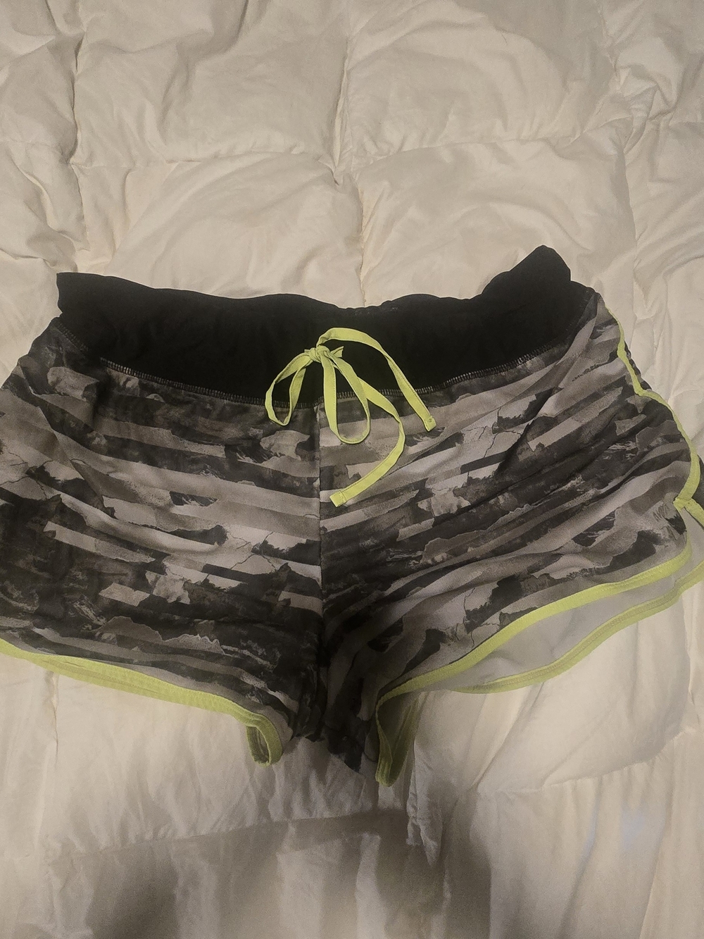 Black & Gray Striped Athletic Shorts with Neon Yellow Trim